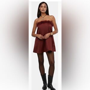 NWT! We Wore What “Faux Fur Strapless Satin Dress”